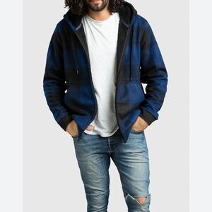 BOSTON TRADERS Men’s LG Blue Blk Quilted Lining Snap Zip Jacket Coat Shacket EUC